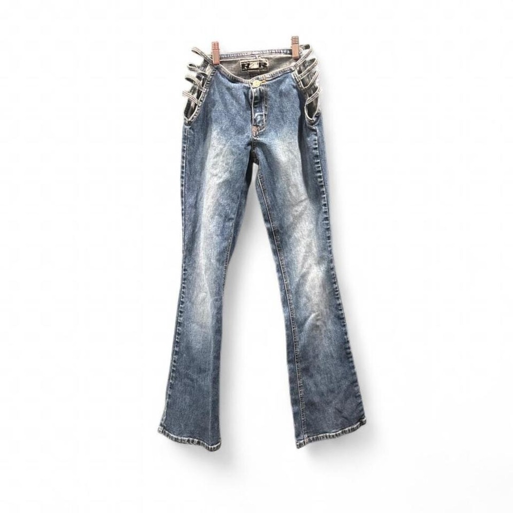 Women's/juniors y2k strappy hip low rise jeans by rave r4r size‎ 1 (XS1)